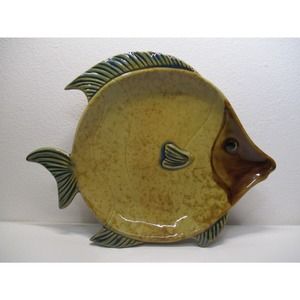 Ceramic Tropical Fish Wall Hanging Decor Earth Tone Trinket Key Soap Dish Accent